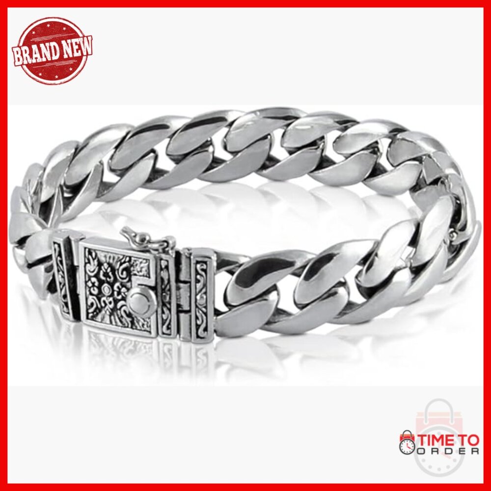 Solid 925 Sterling Silver Link Bracelet For Men, … - image 1